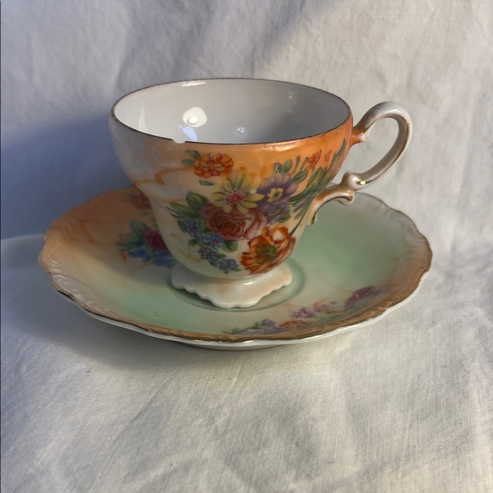 Free - Vintage Floral Porcelain Demitasse and Saucer - free with $25 purchase